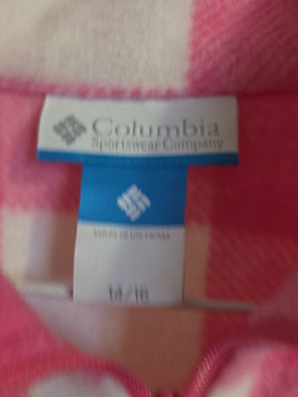 Size 14-16 Columbia Pink and White Check Fleece Zip Jacket - Picture 5 of 10